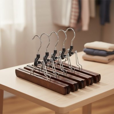 Cintre pantalon​ en bois massif dimensions 25cm x 17cm x 2cm design mince gain de place