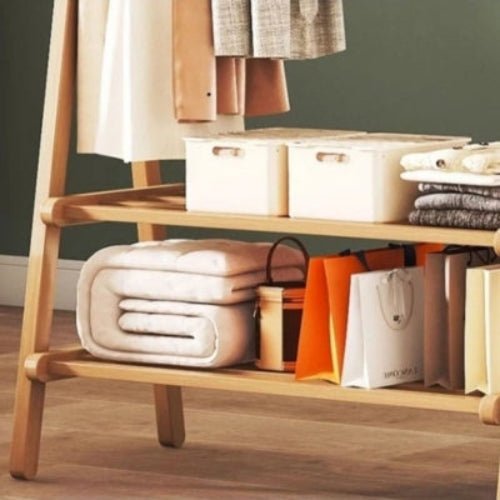 Portant à vêtements pliable en bois de bambou