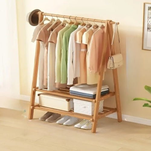 Portant à vêtements pliable en bois de bambou