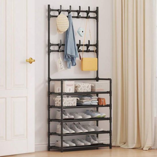 rangement chaussure noir avec etageres en metal