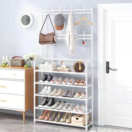 rangement chaussure blanc avec etageres en metal